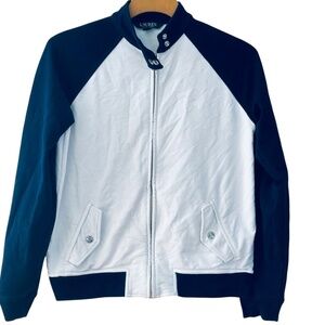 LAUREN Ralph Lauren Full Zip WHITE/NAVY COTTON BLEND Light Jacket XS